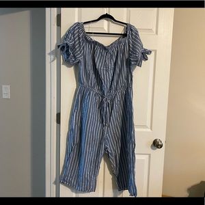 Blue & White striped jean jumpsuit